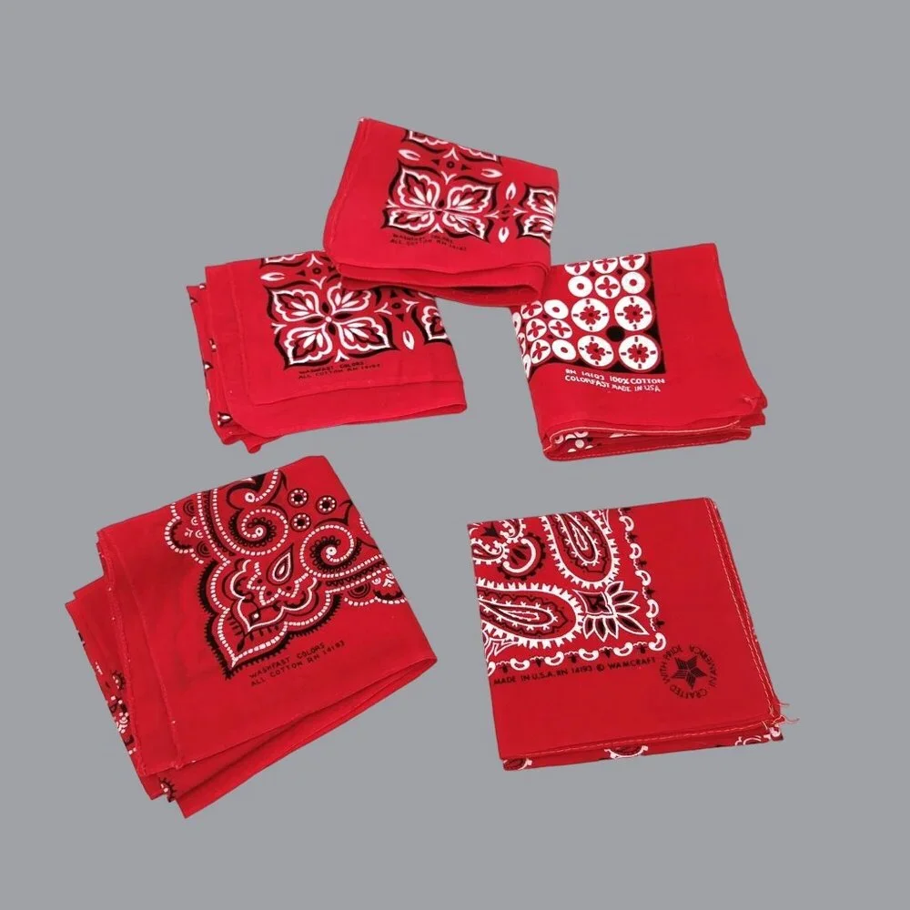 Vintage Bandana Red Washfast USA Cotton Set 14193 Wamcraft